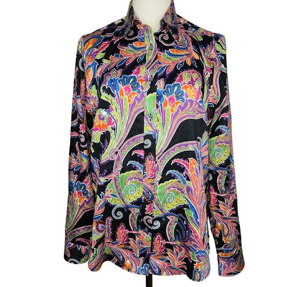 Lauren Ralph Lauren Womens Preppy Maximalist Dopamine Paisley Button-up Shirt M - Picture 1 of 10